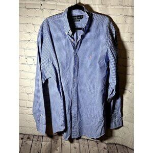 POLO RALPH LAUREN MENS BLUE PLAID CLASSIC FIT LONG SLEEVE BUTTON FRONT SHIRT (17